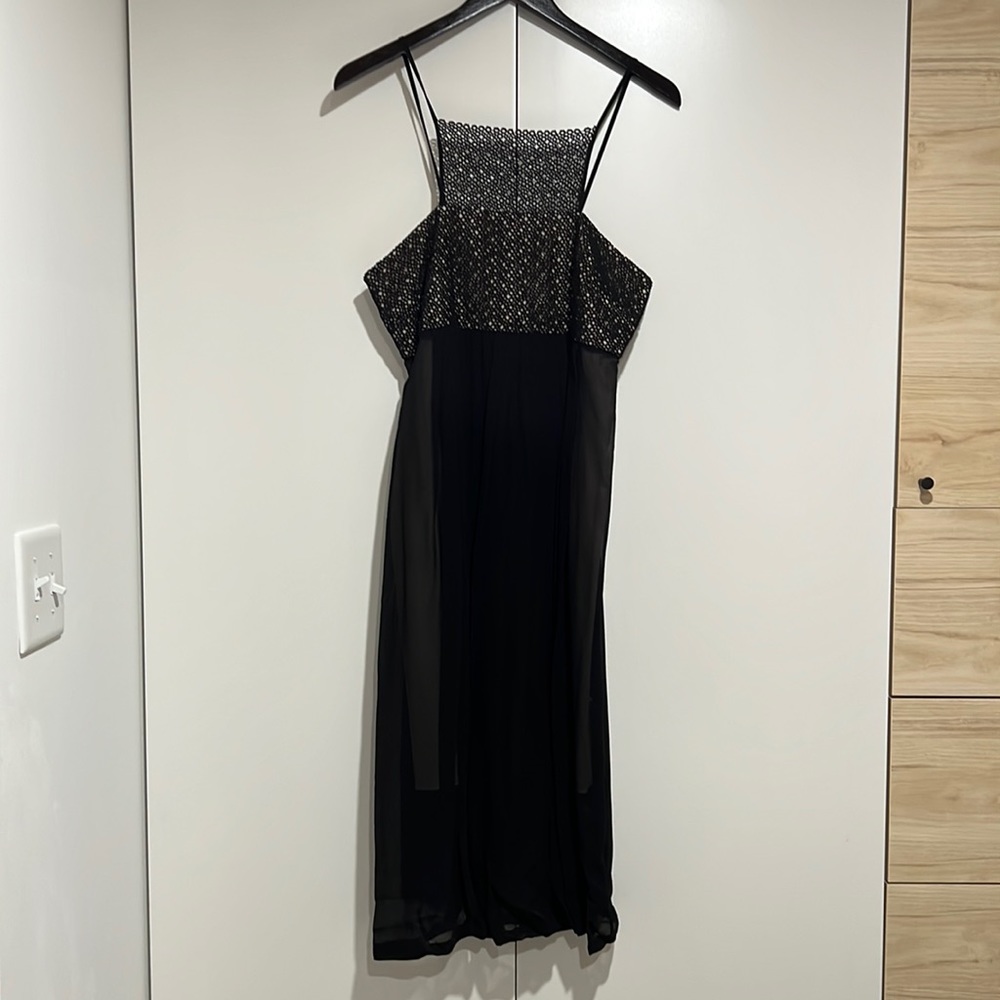 Club Monaco black silk and lace mid length dress